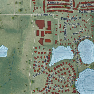 Close-up of the map of Odessa, Florida print showing street and building detail