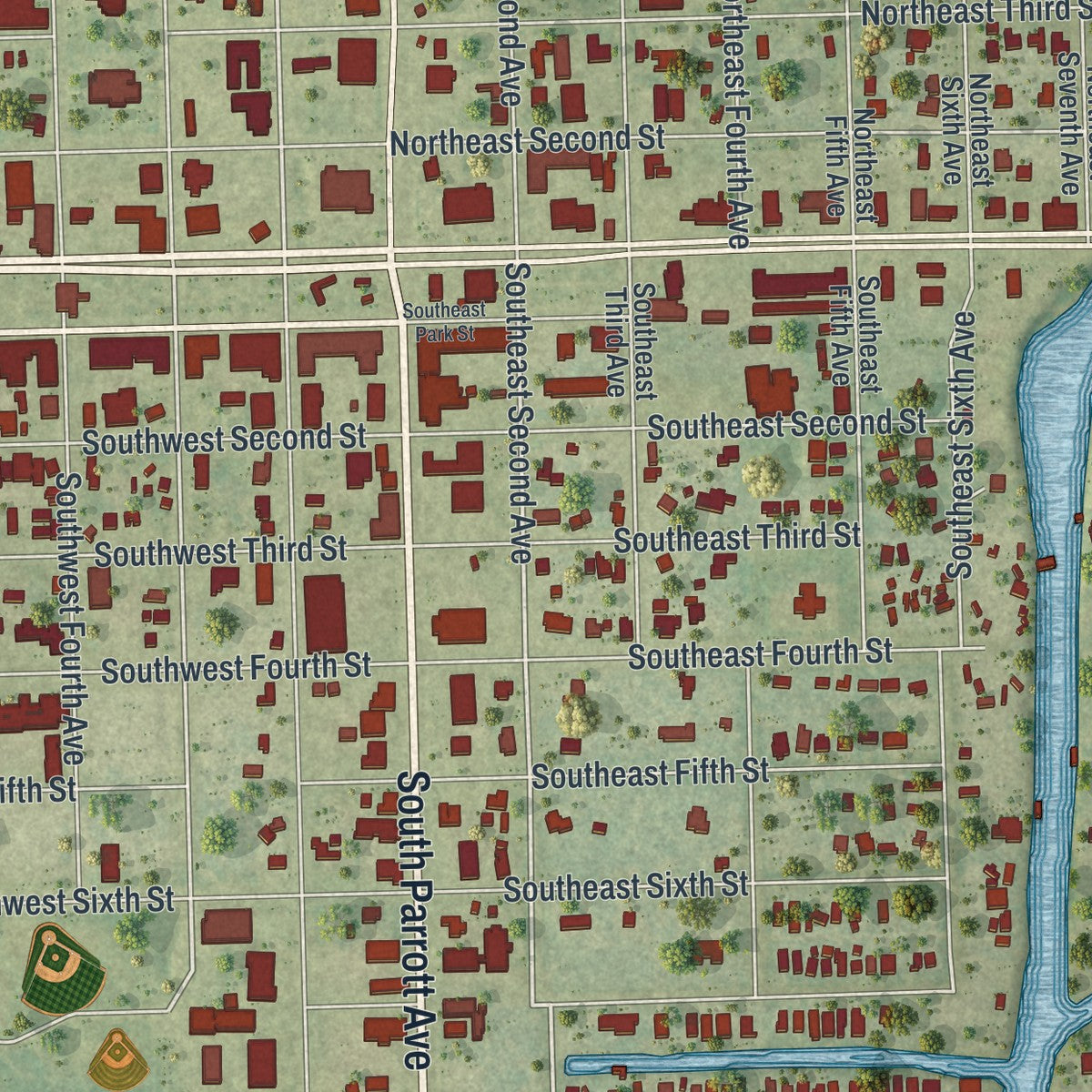 Close-up 1 of the Okeechobee, Florida map artwork