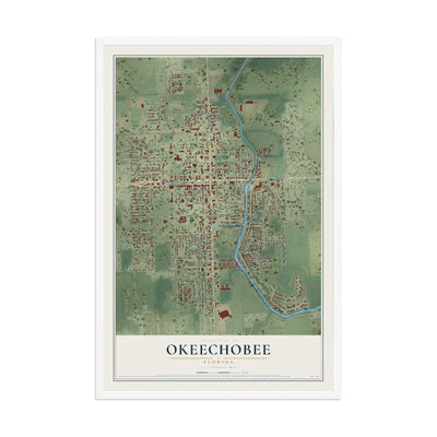 Okeechobee, Florida map print, 12" x 18" W/ White Ayous Wood Frame mockup