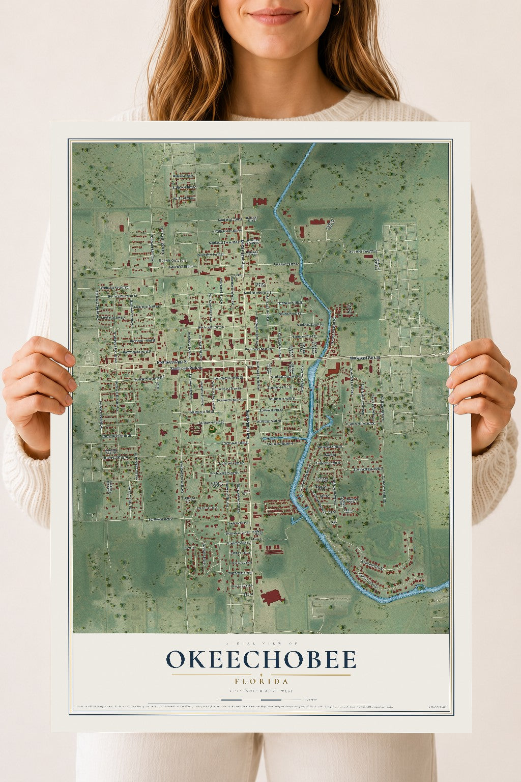 Okeechobee, Florida map print, 18" x 24" Archival Matte Print mockup
