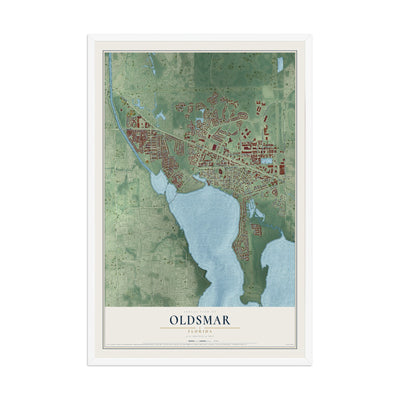 Oldsmar, Florida map print, 12" x 18" W/ White Ayous Wood Frame mockup