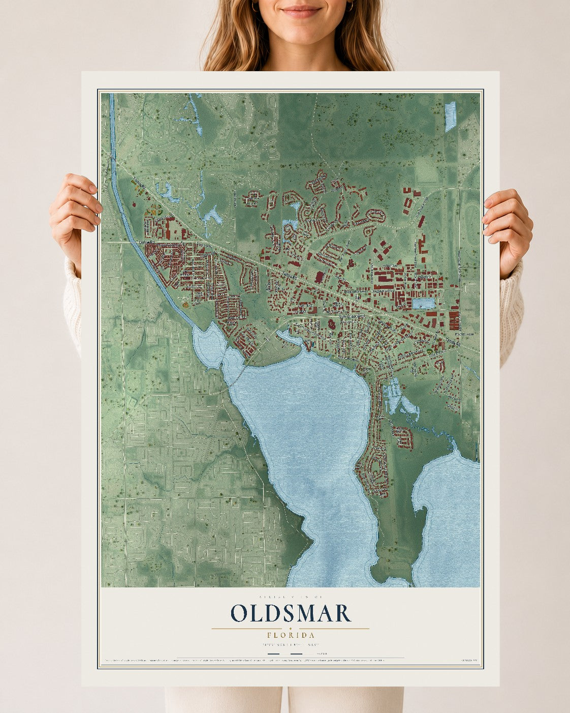 Oldsmar, Florida map print, 24" x 36" Archival Matte Print mockup