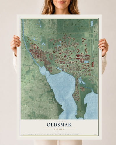 Oldsmar, Florida map print, 24" x 36" Archival Matte Print mockup