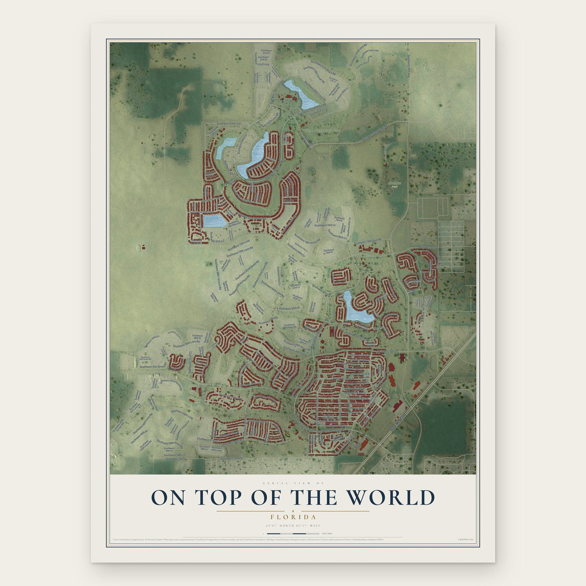 On Top of the World, Florida map print, the full design