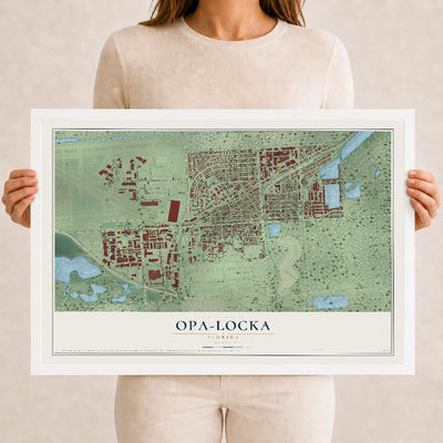 Opa-locka, Florida map print, 12" x 18" W/ White Ayous Wood Frame mockup