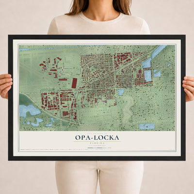 Opa-locka, Florida map print, 18" x 24" W/ Black Ayous Wood Frame mockup