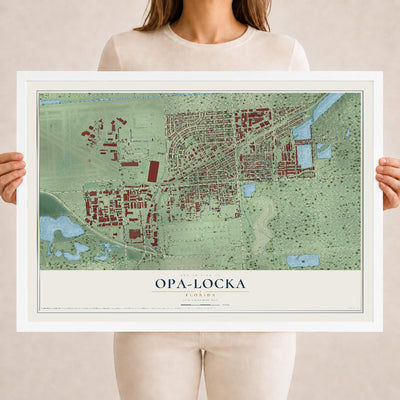 Opa-locka, Florida map print, 18" x 24" W/ White Ayous Wood Frame mockup