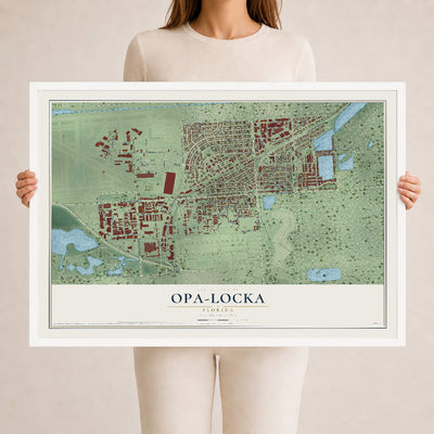 Opa-locka, Florida map print, 24" x 36" W/ White Ayous Wood Frame mockup
