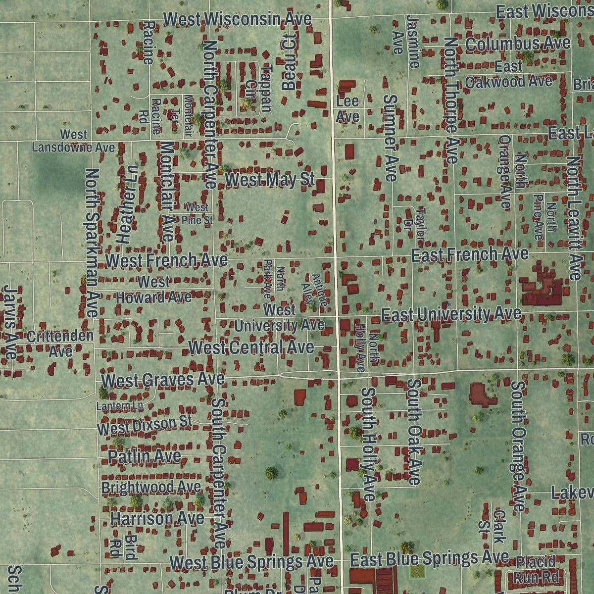Close-up 1 of the Orange City, Florida map artwork