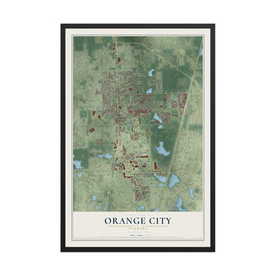 Orange City, Florida map print, 12" x 18" W/ Black Ayous Wood Frame mockup