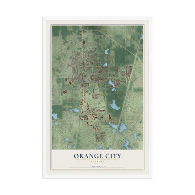 Orange City, Florida map print, 12" x 18" W/ White Ayous Wood Frame mockup