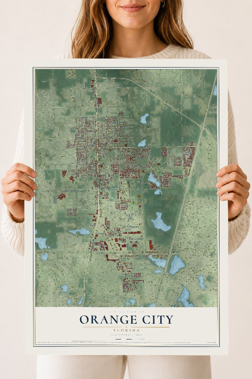 Orange City, Florida map print, 18" x 24" Archival Matte Print mockup
