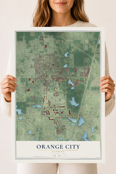 Orange City, Florida map print, 18" x 24" Archival Matte Print mockup