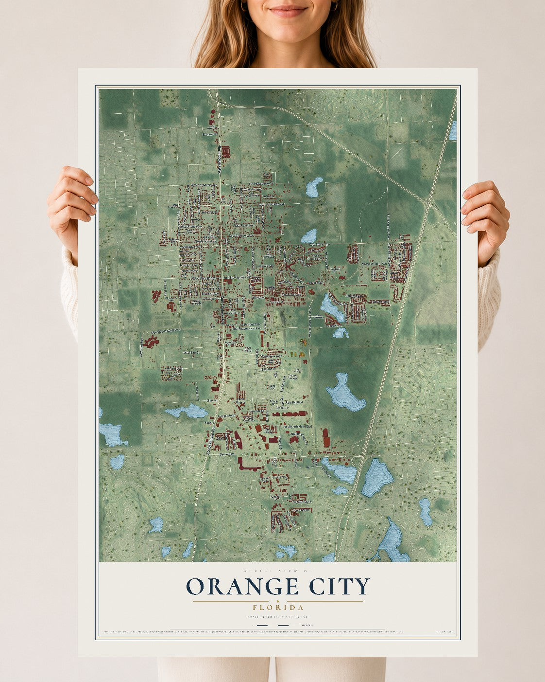 Orange City, Florida map print, 24" x 36" Archival Matte Print mockup