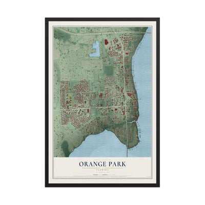 Orange Park, Florida map print, 12" x 18" W/ Black Ayous Wood Frame mockup