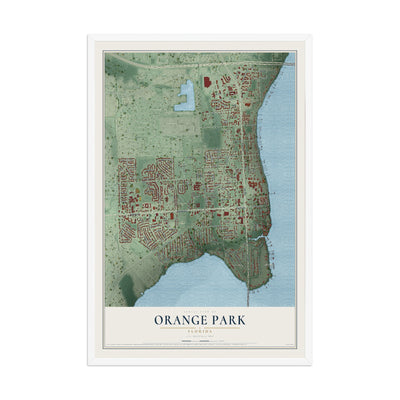 Orange Park, Florida map print, 12" x 18" W/ White Ayous Wood Frame mockup