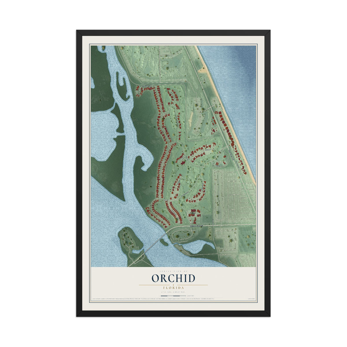 Orchid, Florida map print, 12" x 18" W/ Black Ayous Wood Frame mockup