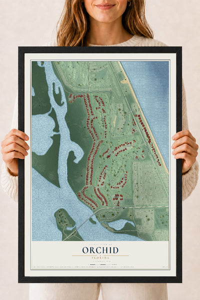 Orchid, Florida map print, 18" x 24" W/ Black Ayous Wood Frame mockup