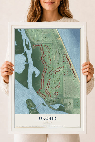 Orchid, Florida map print, 18" x 24" W/ White Ayous Wood Frame mockup