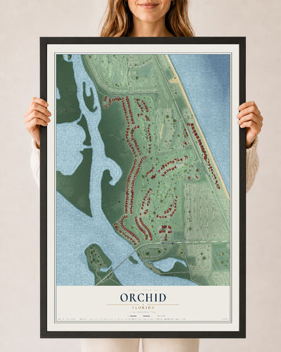 Orchid, Florida map print, 24" x 36" W/ Black Ayous Wood Frame mockup