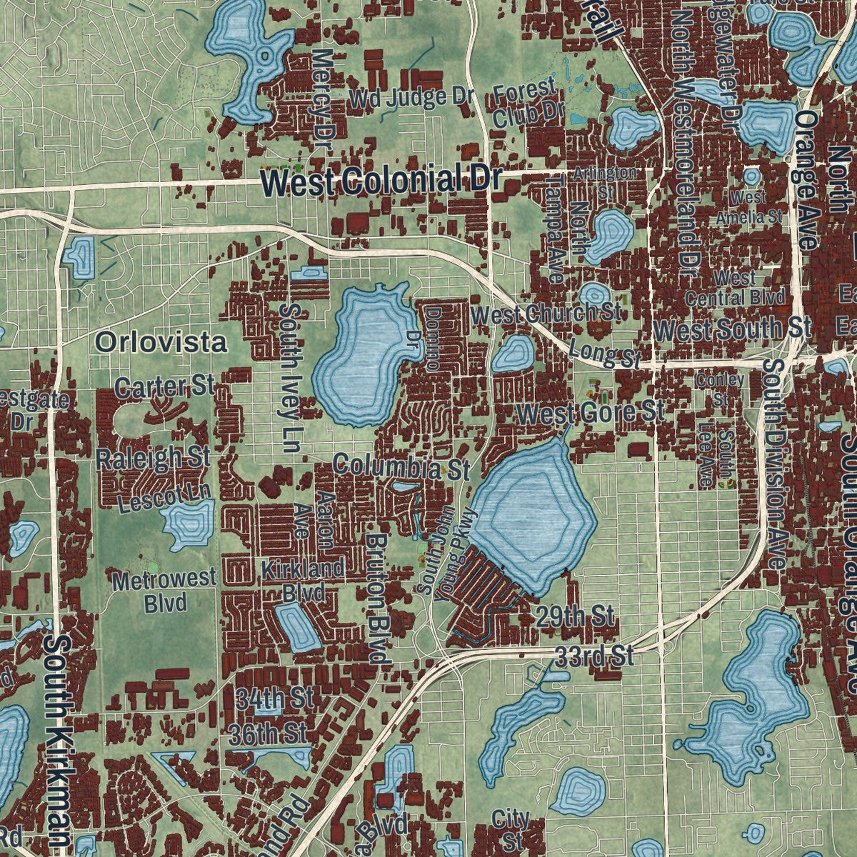Close-up 1 of the Orlando, Florida map artwork