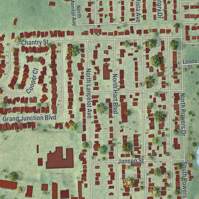 Close-up of the map of Orlovista, Florida print showing street and building detail