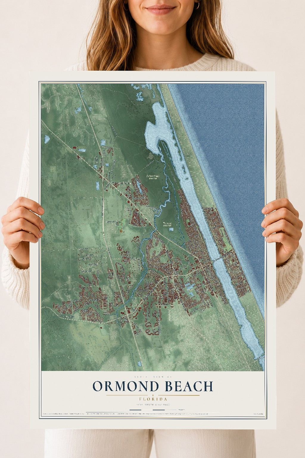 Ormond Beach, Florida map print, 18" x 24" Archival Matte Print mockup