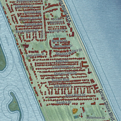 Close-up 2 of the Ormond-by-the-Sea, Florida map artwork