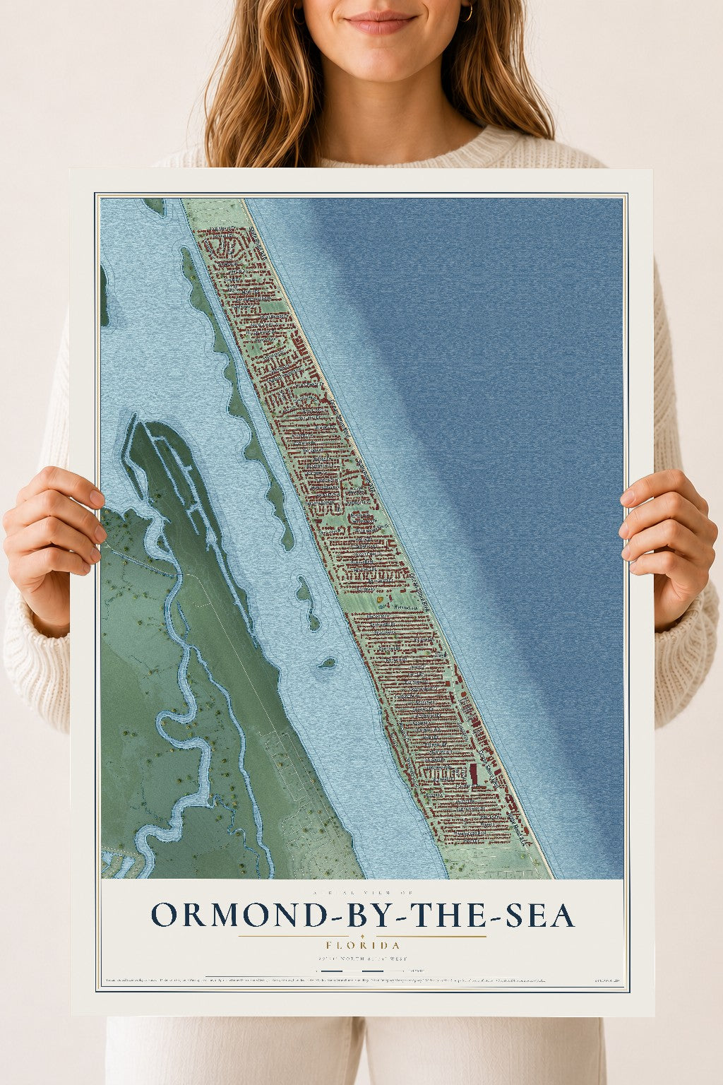 Ormond-by-the-Sea, Florida map print, 18" x 24" Archival Matte Print mockup