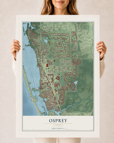 Osprey, Florida map print, 24" x 36" W/ White Ayous Wood Frame mockup