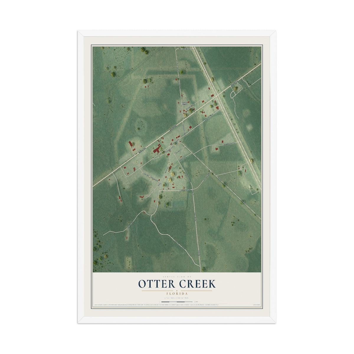 Otter Creek, Florida map print, 12" x 18" W/ White Ayous Wood Frame mockup