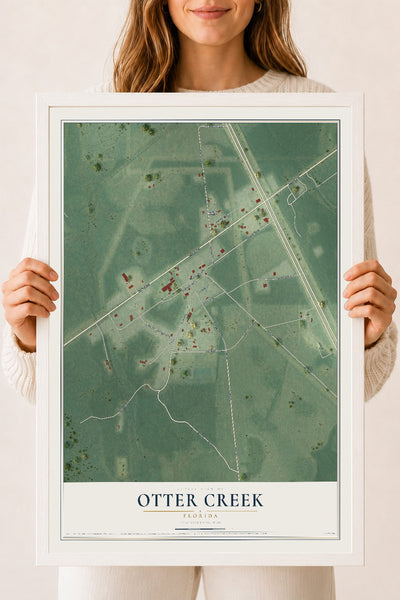 Otter Creek, Florida map print, 18" x 24" W/ White Ayous Wood Frame mockup