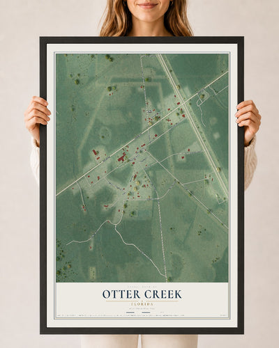 Otter Creek, Florida map print, 24" x 36" W/ Black Ayous Wood Frame mockup