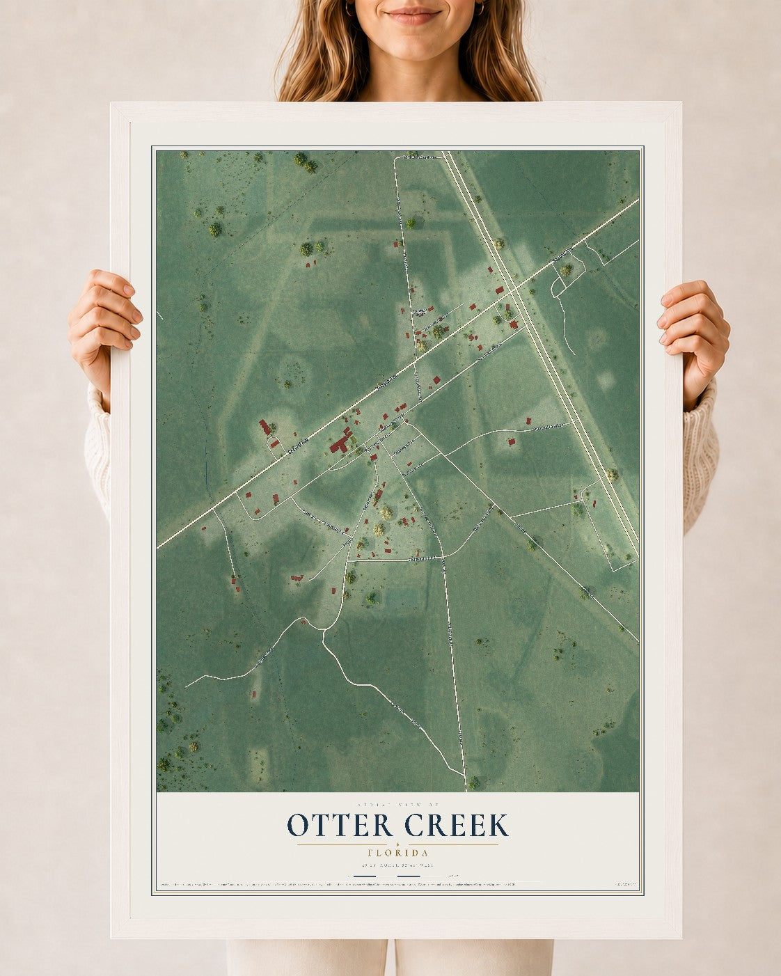 Otter Creek, Florida map print, 24" x 36" W/ White Ayous Wood Frame mockup