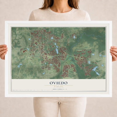 Oviedo, Florida map print, 18" x 24" W/ White Ayous Wood Frame mockup