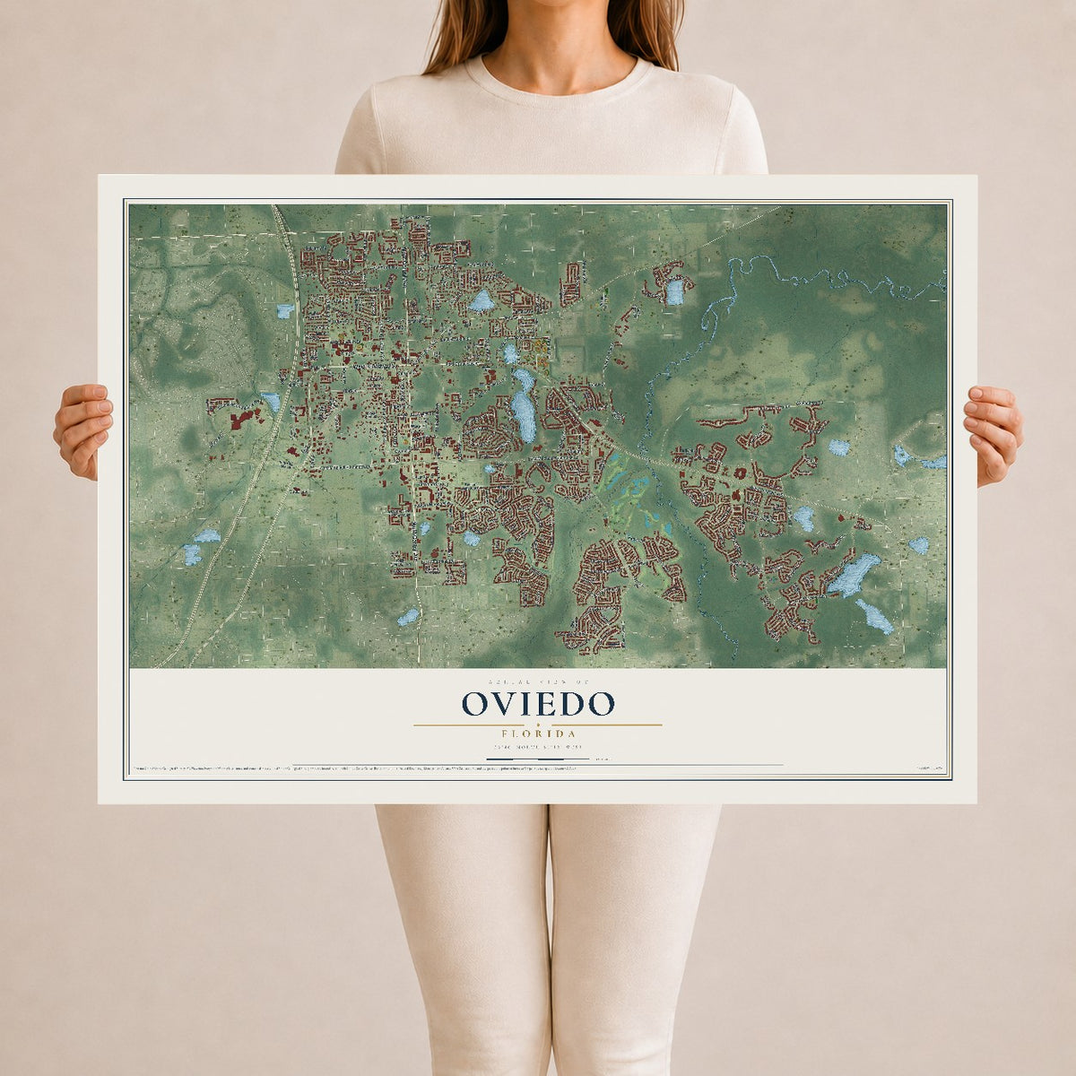 Oviedo, Florida map print, 24" x 36" Archival Matte Print mockup