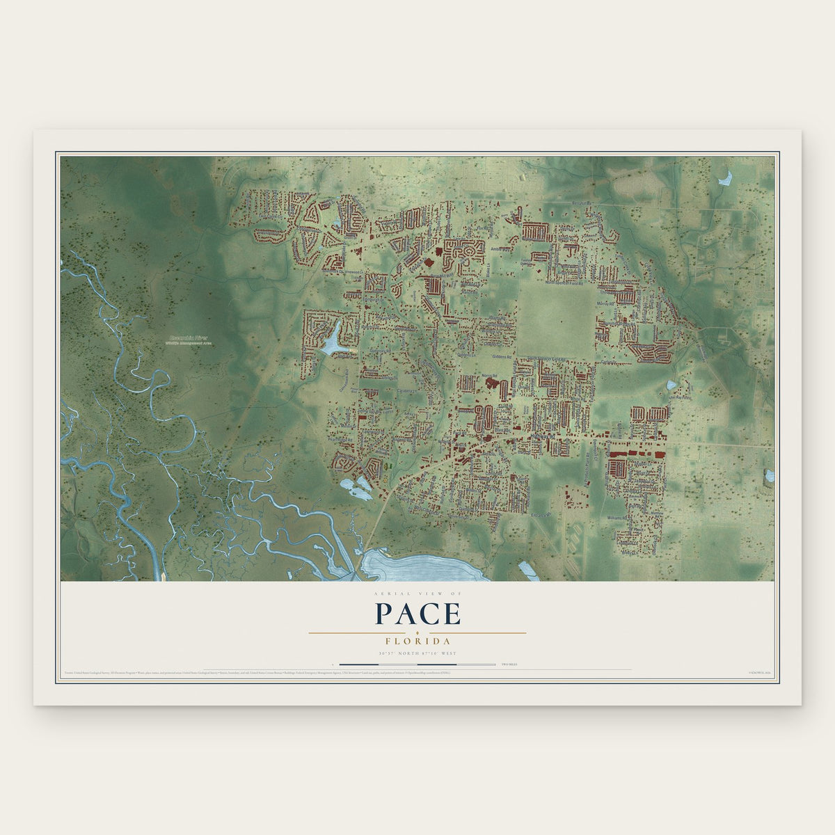 Pace, Florida map print, the full design