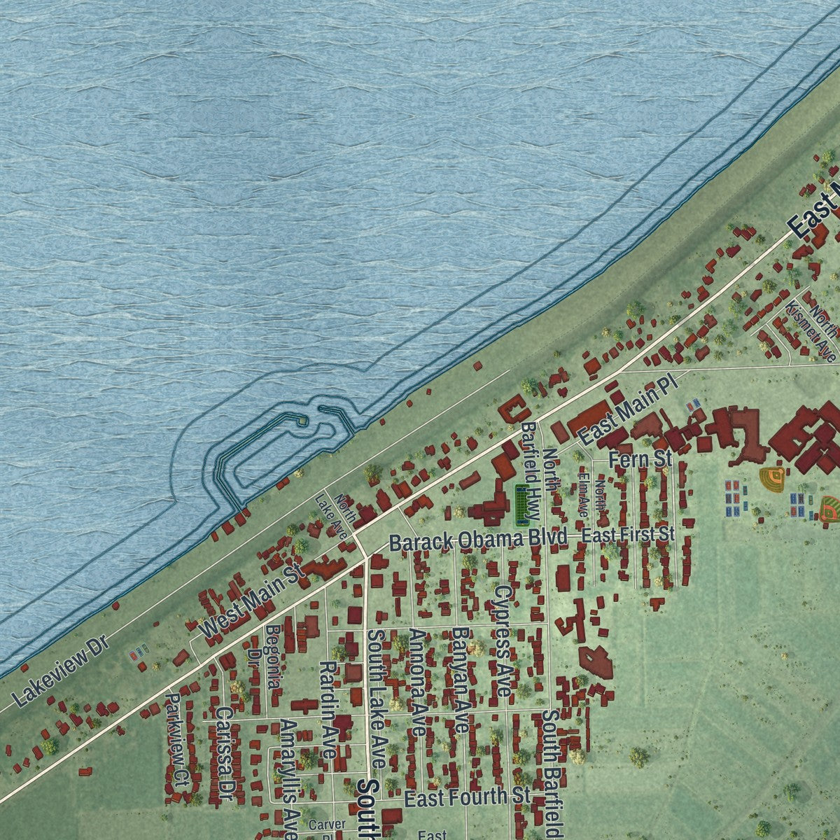 Close-up 1 of the Pahokee, Florida map artwork