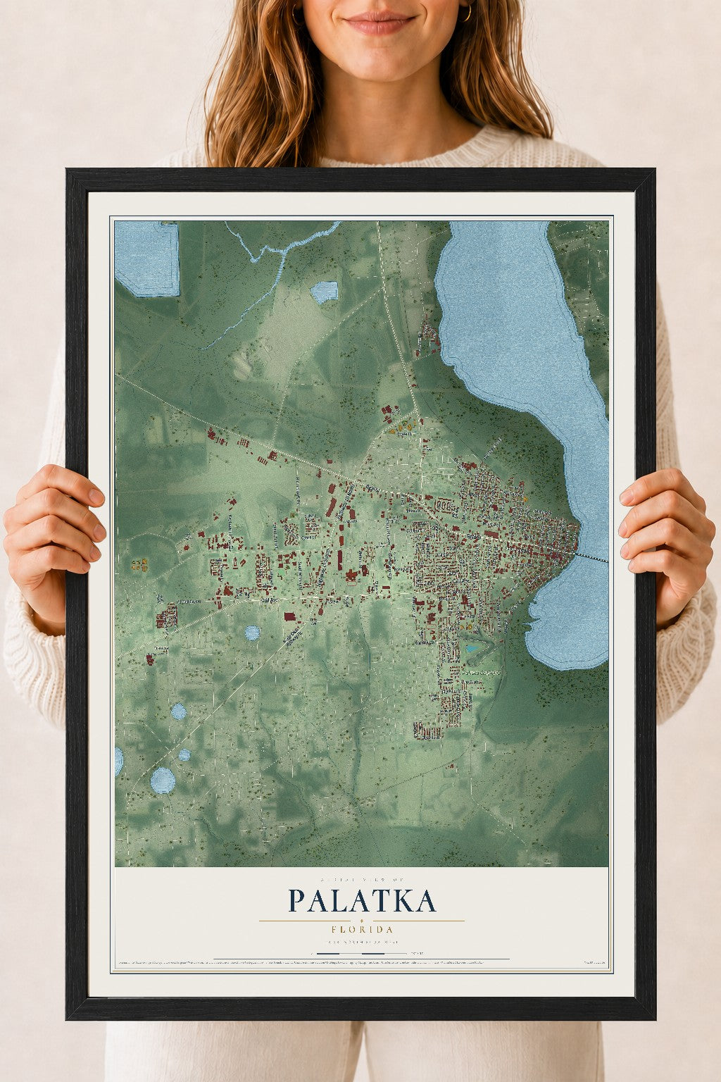 Palatka, Florida map print, 18" x 24" W/ Black Ayous Wood Frame mockup