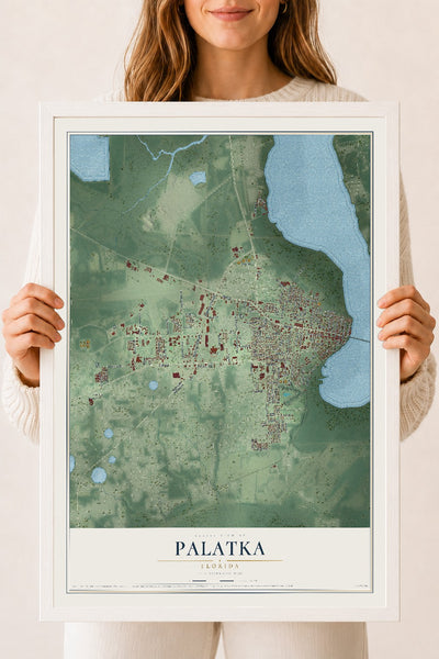 Palatka, Florida map print, 18" x 24" W/ White Ayous Wood Frame mockup