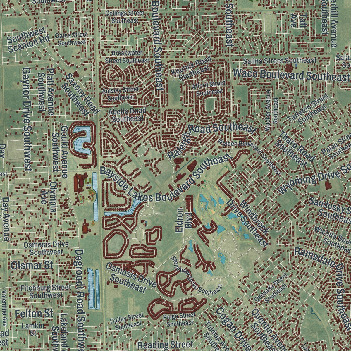 Close-up 1 of the Palm Bay, Florida map artwork