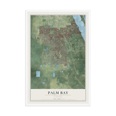 Palm Bay, Florida map print, 12" x 18" W/ White Ayous Wood Frame mockup