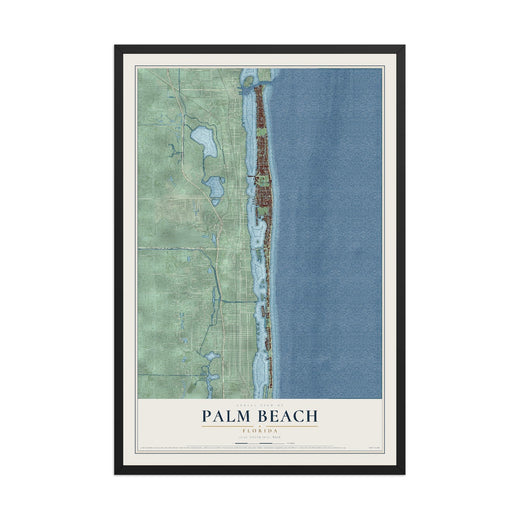 Map of Palm Beach, Florida, 12 x 18 inch print in a black wood frame