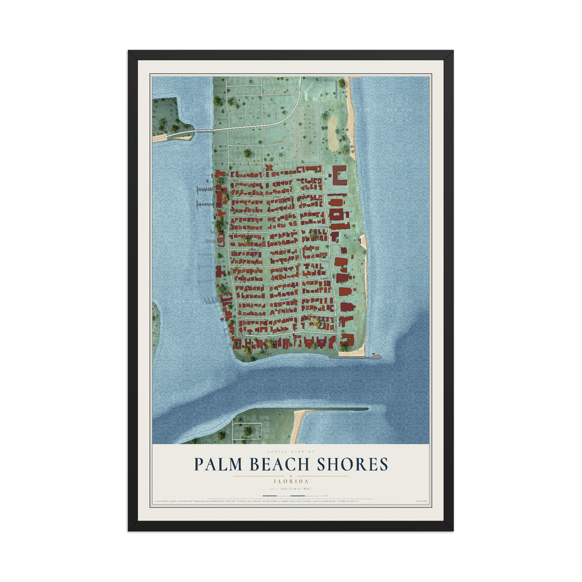 Palm Beach Shores, Florida map print, 12" x 18" W/ Black Ayous Wood Frame mockup