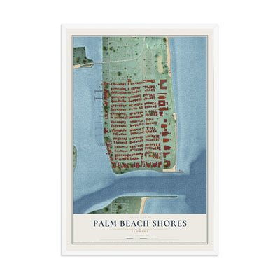 Palm Beach Shores, Florida map print, 12" x 18" W/ White Ayous Wood Frame mockup