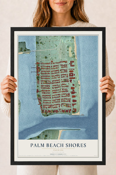 Palm Beach Shores, Florida map print, 18" x 24" W/ Black Ayous Wood Frame mockup