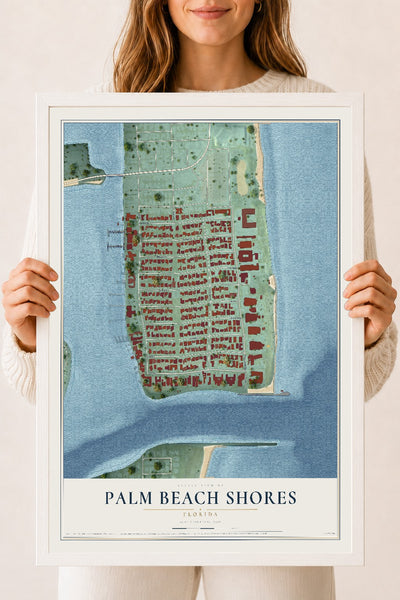 Palm Beach Shores, Florida map print, 18" x 24" W/ White Ayous Wood Frame mockup