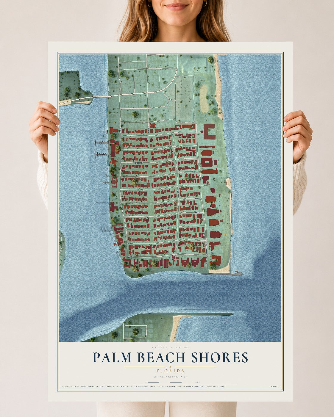 Palm Beach Shores, Florida map print, 24" x 36" Archival Matte Print mockup