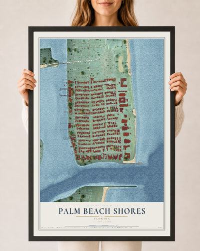 Palm Beach Shores, Florida map print, 24" x 36" W/ Black Ayous Wood Frame mockup