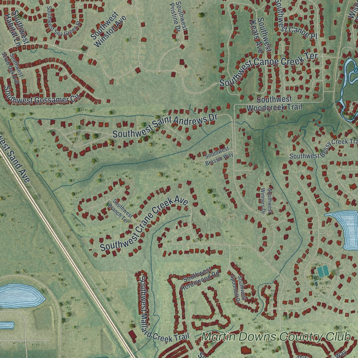 Close-up 2 of the Palm City, Florida map artwork